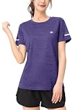 [TACVASEN] ランニングシャツ レディース 夏 半袖 速乾 ショートスリーブ 作業着 アウトドア 登山Tシャツ トレーニングウェア ジョギングシャツ バイオレット M