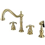 Kingston Brass KB1792TXBS French Country Widespread Kitchen Faucet with Brass Sprayer, Polished Bras