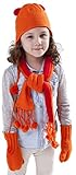 (ラボーグ) La Vogue ニット帽 キッズ 子供 コットン 防寒 かわいい 帽子 マフラー 手袋 3点セット ベビー赤ちゃん ワッチ帽子 女の子 冬 オレンジ M