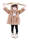 HIMOE ベビー コート うさぎ 耳 女の子 アウター フード付き パーカー 赤ちゃん 可愛い ウサギ耳 ベビー コスチューム おしゃれ ふわふわ 暖かい 秋冬 (90#, カーキ)