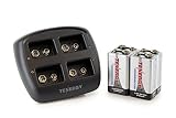 Combo: Tenergy TN294 4-Bay 9V Li-ion Battery Charger + 4pcs 9V 600mAh Li-ion Rechargeable Battery [並