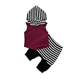 夏服　ベビー服　赤ちゃん　キッズ　ベスト+ショーツ　フード付き　2点セット　男の子　女の子　綿　ストライプ　ハーフパンツ　袖なし (S)