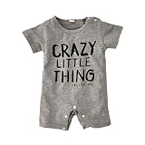 Winzik新生児幼児赤ちゃん男の子女の子服装Crazy Little Thing文字プリントロンパースジャンプスーツ服Tシャツ カラー: グレー