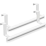 DAIYEE Stainless Steel Over Door Towel Rack Bar Holders for Universal Fit on Over Cabinet Cupboard Doors *2Pcs (White)