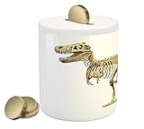 恐竜コインボックスBank by Ambesonne、Primeval Wildlife Concept化石動物スケルトンPaleontology Predator Creature、印刷セラミックコ