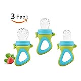 Baby Fresh Food Feeder 3パックフルーツFeedingシリコンニップルTeething Toys Aching Gumsおしゃぶりでほこりカバー、青緑色