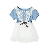 Dourabbi 子供服 女の子 春 幼児 赤ちゃん dress for baby girls キッズ 幼児の子供 赤ちゃん 女の子 デニムドレス レース プリンセスチュチュドレス 服 日常 可愛い 