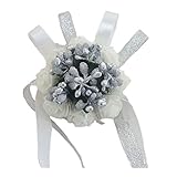 Arlai 4のセット、ブライド手首コサージュウェディング装飾花 diameter 2.75 inch bfm060-Silver white
