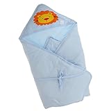 【ノーブランド品】コットン　暖かい　ライオン柄　0-2歳　幼児　ベビー　寝袋　睡眠袋　おくるみ　ブランケット　ラップ　ブランケット　全3色 - 青