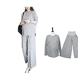 Spinas（スピナス）　産前から産後まで長～く着用できる 　動きやすさ抜群 無地マタニティ兼授乳トレーナーワイドパンツセットアップ (XL)