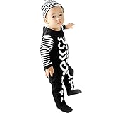 EC新生児赤ちゃん少年子供コットンスケルトンストライプロンパースジャンプスーツボディスーツ服 カラー: ブラック