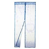 Demiawaking 210*90cm 自動式磁気カーテン 玄関網戸 防虫ネット 鳥と風景の柄 虫よけ 断熱 取付簡単 ソフト ガーゼ 折り畳み　 (ブルー)