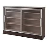 アルミ枠カウンター下収納 幅118ｃｍ引戸 ダークブラウン色 NO-0053