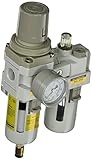 PneumaticPlus SAU3010M-N03DG 2 Piece Compressed Air Filter Regulator Lubricator Combination, 3/8" Pi