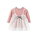 MIOIM ベビー服 子供服 女の子 ワンピース ドレス 長袖 秋 冬 可愛い ソリッドカラースカート ステッチ レースブラウス 通園 発表会 チュニック フォーマル 12ヶ月-4歳 (90, ピンク