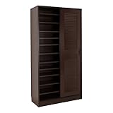 【JAJAN】引き戸ルーバー シューズボックス【ルーシー】幅90cmハイタイプ ブラウン(奥行39cm 高さ90cm)〔靴箱・下駄箱〕〔玄関収納・通気性抜群〕[レビュープレゼント対象商品]