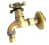 おしゃれ演出 アンティーク 水道 蛇口 水栓 ブロンズ 十字取手 銅製 エクステリア ガーデニング (ホース接続タイプ)