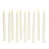 Set of 10 Smooth Ivory 10" Realistic Flameless Wax Vigil Taper Candles with Warm White Bright LEDs, 