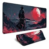ブラックデスクマット 日本の侍マウスパッド XL レッド アニメ ビッグマウスパッド ゲーム用大型マウスパッド 男性用 デスクパッド ステッチエッジ 滑り止め 大型コンピューターマット 31.5x11.8インチ