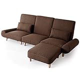 LOWYA （ロウヤ） ソファ カウチソファ テーブル付き ソファ分割可能 レイアウト自由 ローソファ オットマン 三人掛け 布張り ブラウン おしゃれ