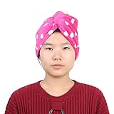 uxcell ドライ ヘアキャップ バスルーム フランネル ドットのパターン 吸水性 入浴ハット ドライ ヘアキャップ フクシャ