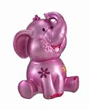 メタリックピンクElephant Coin Bank with Flower Accents
