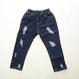 (ティッタン) TTITTANG 子供服 おしゃれ ダメージ ジーンズ 全2色 男の子 女の子 デニム ジーパン キッズ ベビー ( ネイビー / 90 )