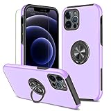 JSCOMYAP iPhone 12 Pro ケース用 アイホン12Pro スマホケース + iPhone12pro 强化 ガラス フィルム リング付き スタンド機能 携帯ケース 耐衝撃 衝撃 スマホカバー Case Cover いphone12pro 12pro アイフォン12プロ iphone12プロ いpほね12プロ 背面 カバー メンズ 6.1インチ (紫の)