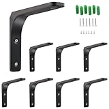 堅塁金物 棚受け金具 棚受けブラケットL字金具 直角一体成形 黒 8個入 125mm*125mm*20mm 耐荷重70kg 壁掛け吊り棚 金具棚うけ ネジ付