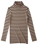 Angeliebe エンジェリーベ シルケット リブ ボーダー タートル ネック セーター フリー ベージュ × チャコール