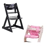 子供用ダイニングチェアー 「マジカルチェアーセット（椅子本体ブラック色＋クッションピンク色）」 木製ベビーチェアー グローアップチェア 専用クッション付き オリジナルハイチェアー