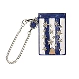 JOKnet スタースタッズストライプ柄リール付パスケース レディース パスケース カードケース スター スタッズ 星 シンプル リール付き suica F ブルー