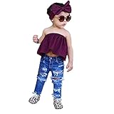 ファッション幼児用ベビーガールズ無地ノースリーブオフ肩ブラウス+リボンカチューシャ服装母娘Matching Clothes 2pcs カラー: レッド