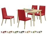 シエンタⅡ ダイニング5点セット オーク材突板 ラッカー塗装 カバーリングチェア (ナチュラル／レッド)