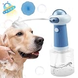 【2025年新登場】犬 シャンプー 泡立て器 ペット用 IPX7防水 USB充電式 ソープディスペンサー 自動発泡犬用ソープディスペンサ 犬 猫 お風呂用品 400mlボトル 低騒音 割合の目盛り付き シャンプー節約 日本語説明書付き ペットバスブラシ付き ペット用シャワー・バス用品 バス シャワー（ブルー）