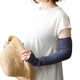 [ナイガイ] 【LDK（エルディーケー） ベストバイ受賞】 アイスコットン・リネンアームカバー ロング丈 48cm 接触冷感 綿麻混 UVカット リブ リネン アームカバー 袖ラメ パイピング 製・さらさら 綿麻混 90301030 (68.ネイビー)