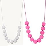 MyBoo Autism/Sensory/Teething Chewable Funky Square Beaded Necklace - Set of 2, White/Pink by MyBoo