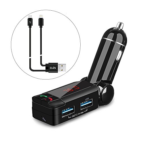 Ewin®【進化版】FMトランスミッター bluetooth3.0 高音質 android iphone兼用充電ケーブル付き 両面差し USB 2ポート スマホ充電 ハンズフリー通話 電圧電流測定 USBメモリ 音楽再生 Aux out対応 12v車用 FM transmitter【技適マーク取得済正規品】日本語説明書と1年間保証付き！