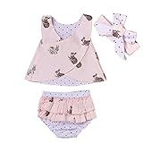 ベビー女の子リバーシブルWear Clothes Set Backクロスドット& Bunny印刷Top +ショート+ヘッドバンド カラー: ピンク