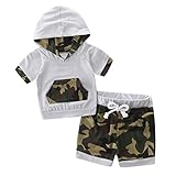leegor Baby迷彩スプライスフード付きトップスwithポケット+ショートパンツ服装セット カラー: グレー