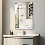 BEAUTME 壁掛け鏡 洗面鏡 浴室鏡 鏡 壁掛け 姿見鏡 全身鏡 ウォールミラー 縦 横 吊り下げ 可能 玄関 洗面 浴室 寝室 お風呂 洗面台(80.5 x 70.5 cm，黒い)