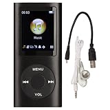 子供用ポータブルMP3音楽プレーヤー、1.8インチLCDロスレスサウンドMP3プレーヤー、スポーツ用イヤホン付き多機能スリムウォークマンステレオMP3、クリスマスギフト (黒)