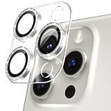 Podick カメラフィルム iPhone 15 Pro/15 Pro Max用 カメラカバー キラキラ 9H強化ガラス アルミ合金 アイフォン15プロ/15Pro Max用 カメラ保護 ピカピカ キズ防止 耐衝撃 高透過率 黒縁取り 露出オーバー防止 極薄 レンズカバー プロテクター ホワイトチタニウム