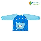 Raymoon おしゃれ　子供用　絵画　食事エプロン　ポリエステル　長袖　保育園　防水　防汚 ブルー
