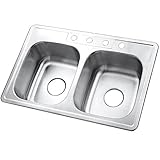 Kingston Brass Gourmetier GKTD33227 Self Rimming Stainless Steel Double Bowl Kitchen Sink 33-Inch-Le