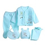PER 　出産祝い　新生児　服　ベビー服　ベビー肌着　下着　5枚組　ギフトセット　可愛い　動物プリント (ブルー)