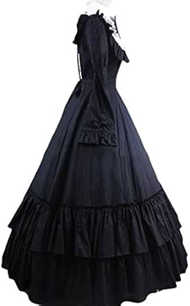 Amazon Co Jp メイド ドレス 男女兼用 ロング丈 ワンピース 長袖 赤 ゴスロリ パニエ 内蔵 ゴシック Lolita Dress 黒女性 L ホビー