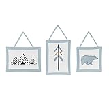 Three PieceブルーホワイトBaby Bear Aztec Plush壁アートセット、ブラックNursery MountainテーマHanging Decor、幼児ウッドランド動物矢印Natu