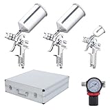 Professional 7-Piece Silver HVLP Spray Gun Kit Auto Paint Gravity Feed 3 Sprayer [並行輸入品]