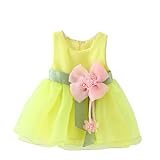 【子供ドレス部屋】 フラワーリボン カラードレス イエロー キッズドレス ベビードレス プリンセス 結婚式 発表会 誕生日 記念撮影 パーティードレス フォーマルドレス (90cm)